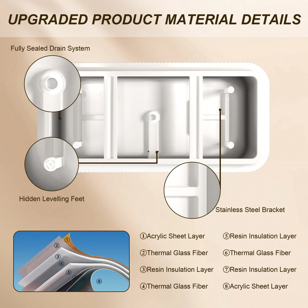 59'Rectangle Linear Acrylic Freestanding Bathtub Stand Alone Soaker Tub, Glossy White Acrylic, POP-UP Chrome Drain, cUPC Certified, - Eloy Royal