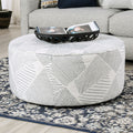 Round Upholstery Ottoman Transitional Style Welt Trim Gray & Navy Finish