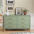 6-Drawer Double Dresser in Sage Green, Modern Storage Cabinet with Metal Handles & Solid Wood Legs, Dresser Drawer Organizer for Kids Bedroom, Heavy-Duty Wooden Dresser with Pre-Installed