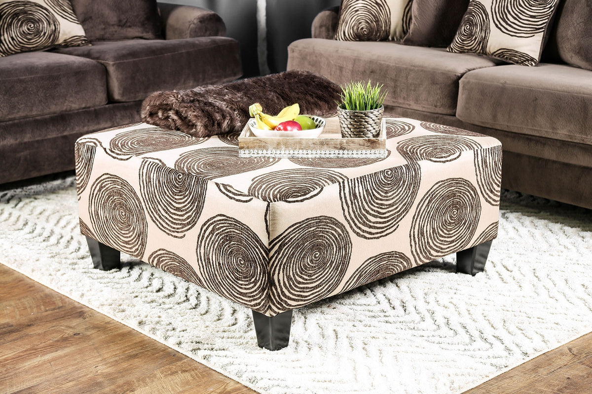 Transitional Style Brown Pattern Finish Square Upholstery Ottoman Oversized Design Bun Legs