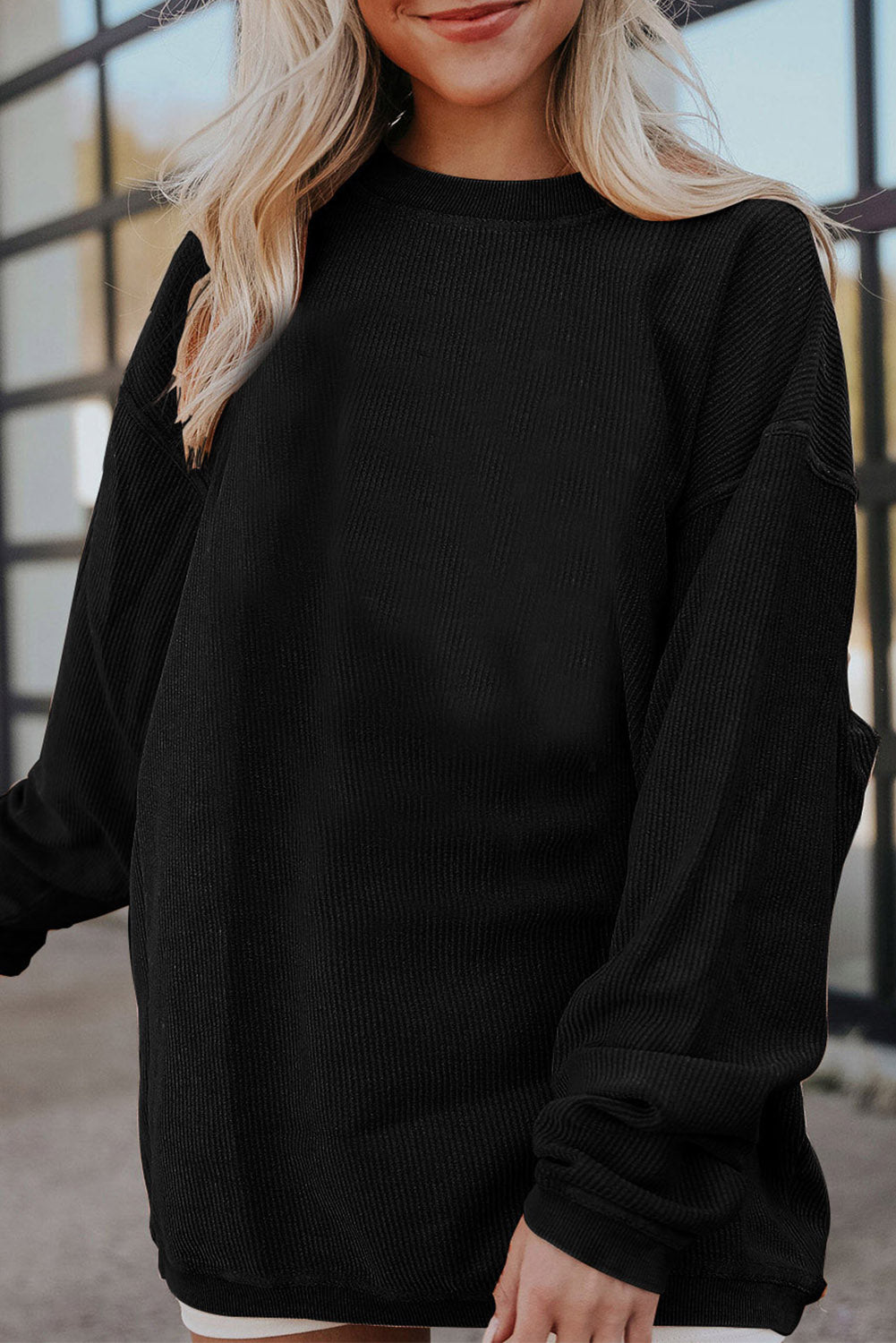 Dark Grey Drop Sleeve Ribbed Oversized Sweatshirt - Eloy Royal