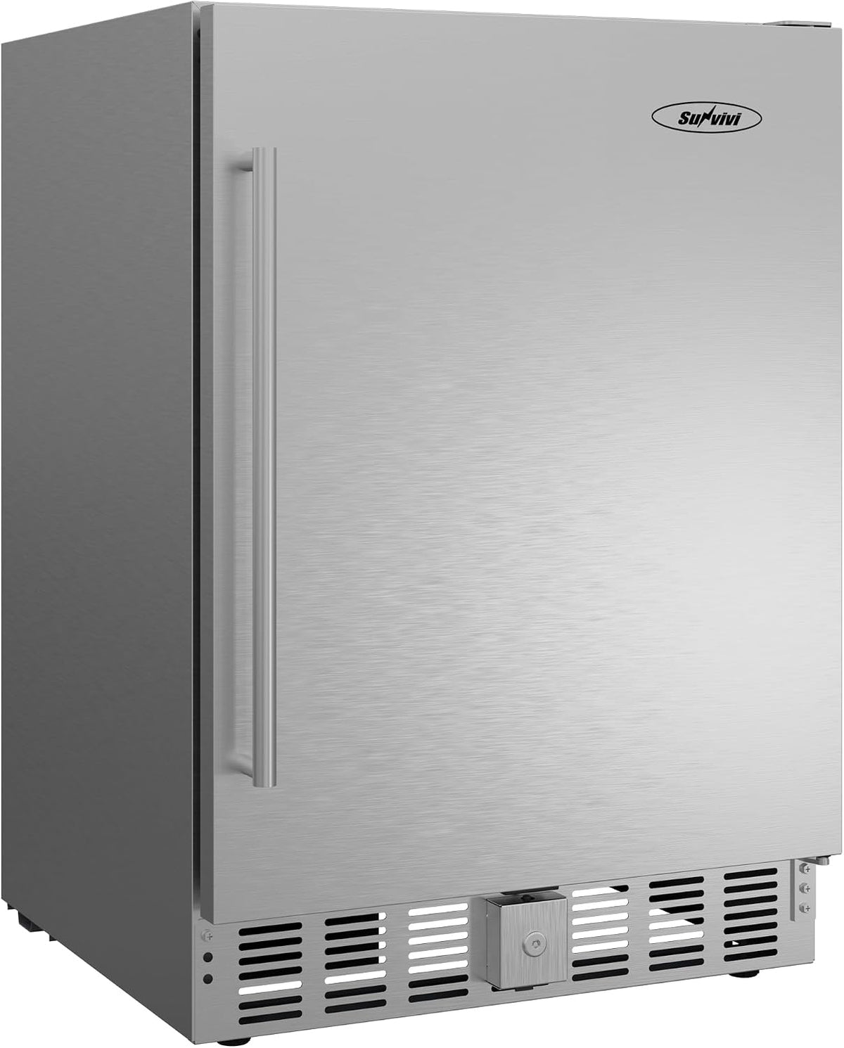 Outdoor & Indoor Beverage Refrigerator, 24 Inch Stainless Steel Under Counter Drink Fridge, Silver Weatherproof Can Cooler Wine Chiller with Lock for Kitchen, Office, Patio, Bar, Home