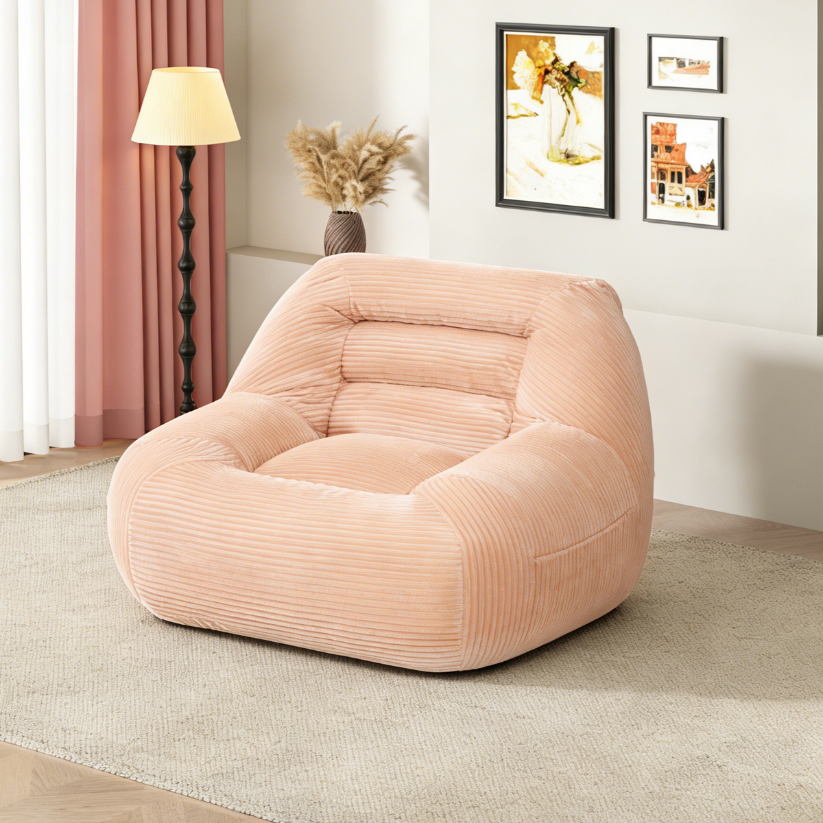Corduroy Fabric Beanbag Couch for Living Room, Bedroom & Dorm, Cozy Fluffy Cloud Mini Couch,Pink