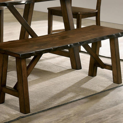 Rustic Walnut Finish 1pc Bench Only Live Edge Design Distressed Wood Seat Dining Room Furniture Solid wood Bench