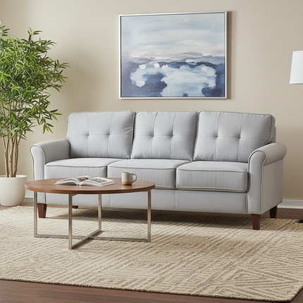 Light Grey 3-Seater Sofa, Couch, Mid-Century Upholstered Sofa for Living Room Apartment