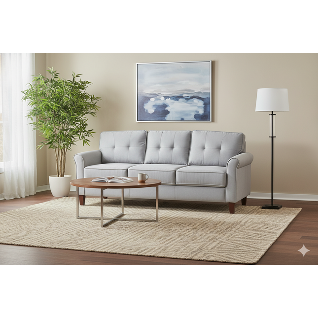 Light Grey 3-Seater Sofa, Couch, Mid-Century Upholstered Sofa for Living Room Apartment