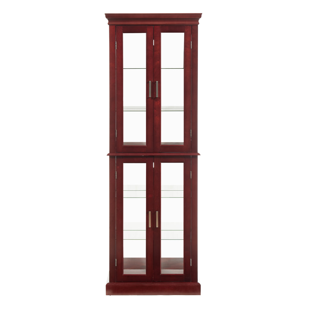 Lighted Curio Cabinet with Adjustable Shelves, Mirrored Back, and Tempered Glass Doors, 6-Tier Cherry Finish