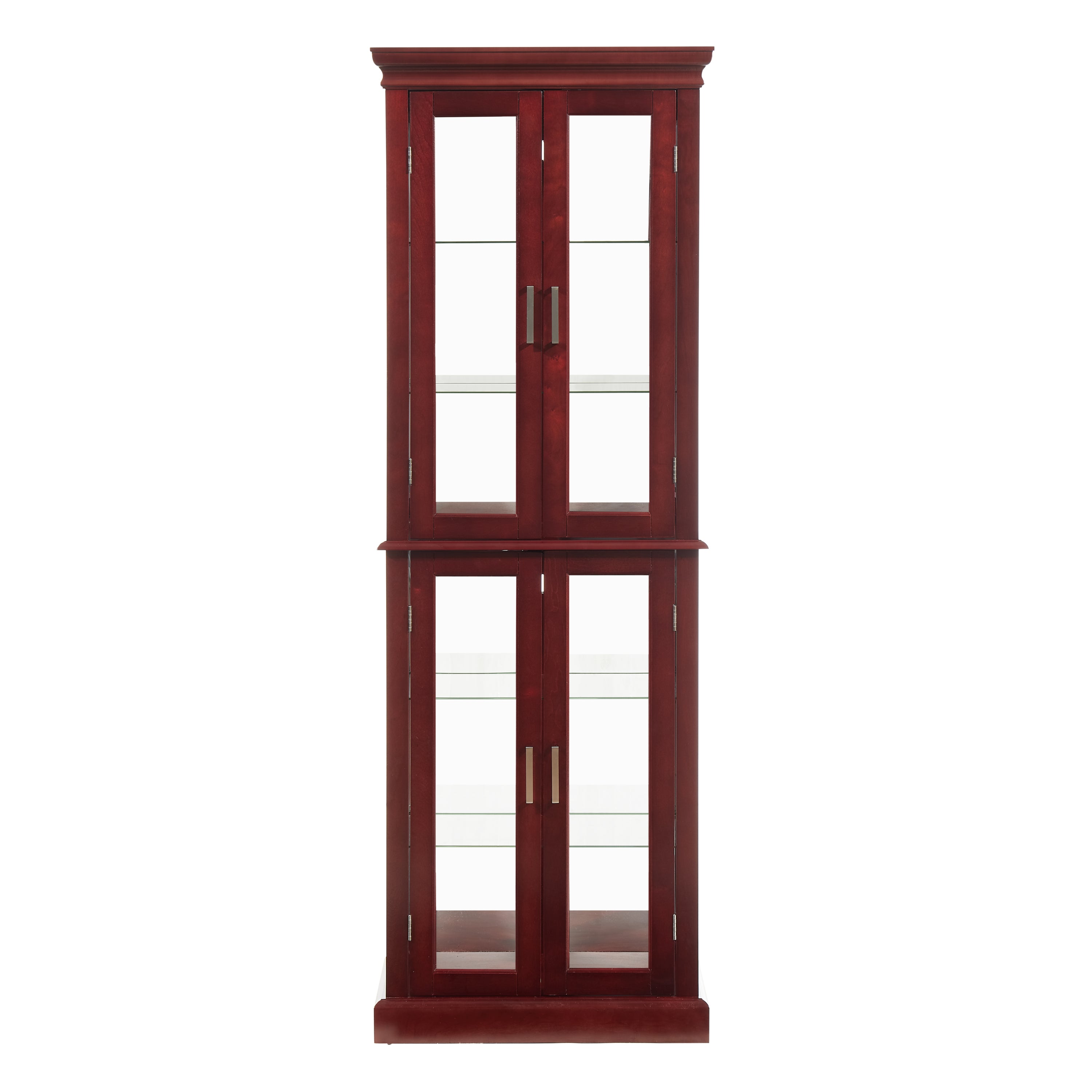 Lighted Curio Cabinet with Adjustable Shelves, Mirrored Back, and Tempered Glass Doors, 6-Tier Cherry Finish
