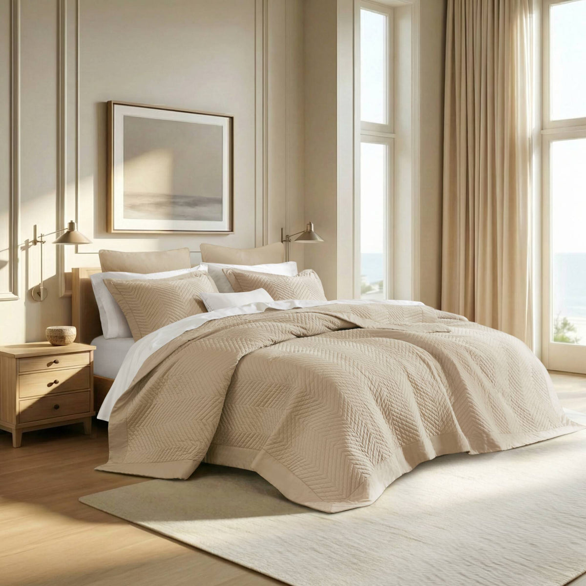 King 3 Piece Cotton Quilt Set Linen