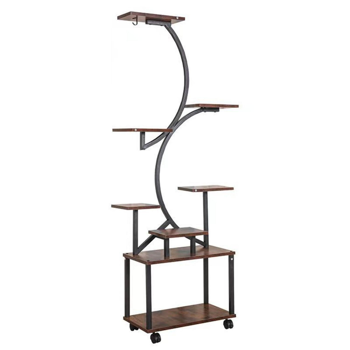 8-Tier Indoor Plant Stand with Grow Lights, 61 in S-Shaped Metal Shelf for Multiple Plants, Black
