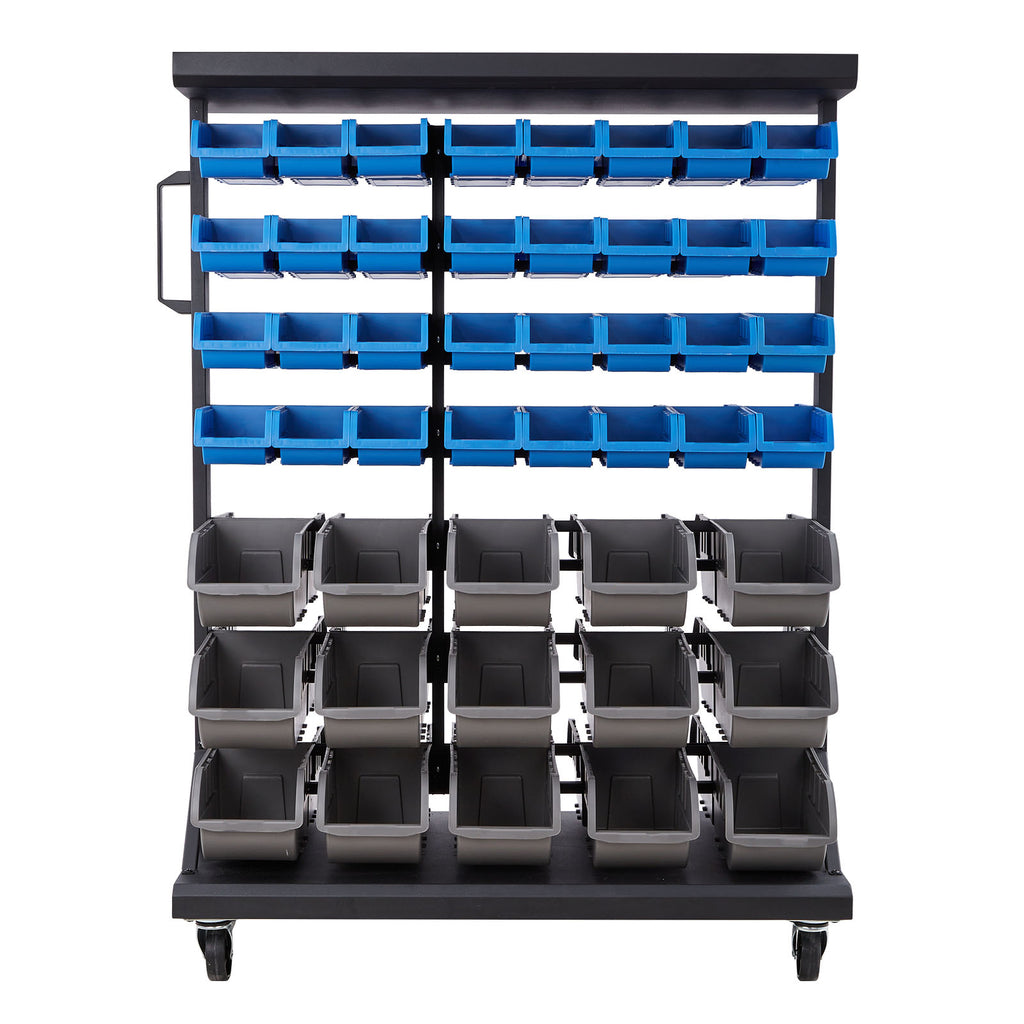 7-Tier Double-Sided Rolling Bin Storage Rack, 94 Plastic Bins, Dual-Sided Parts Organizer with Wheels, Mobile Tool Organizer for Garage, Warehouse, Office, Restaurant, Classroom, Kitchen