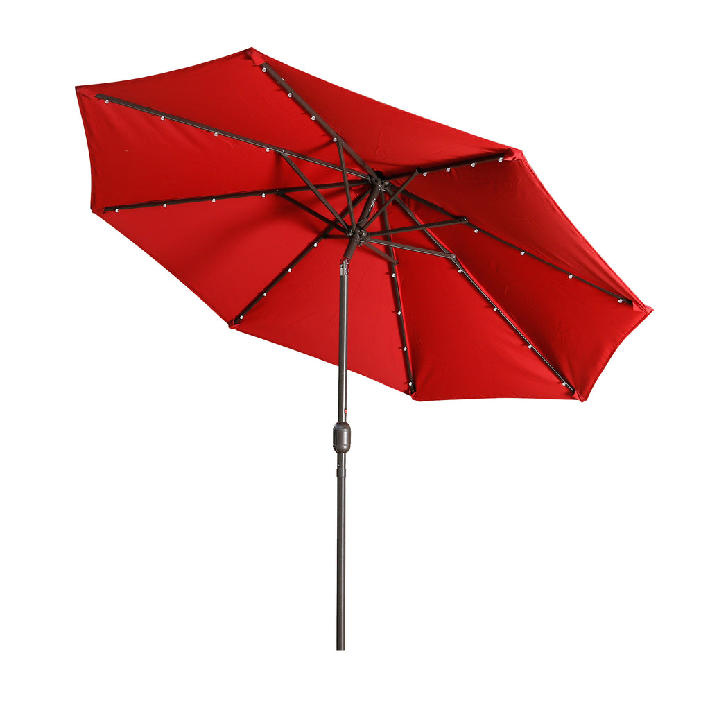 9ft Patio Umbrella Outdoor Market 32 LED Solar Umbrella with Tilt and Crank(Red)