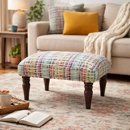 Handwoven Accent Footstool 20.5x15.5x15' Cotton Fabric