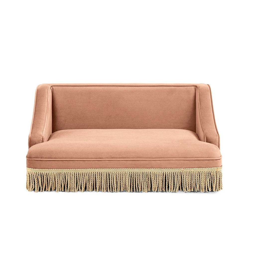 Duchess 33' Medium Princess Pet Bed Sofa with Fringe Skirt in Peach Orange Performance Velvet