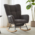 Teddy Fabric Wingback Glider Rocker & Ottoman Set, Nursery Nursing Rocking Chair with Side Storage Pocket, Smooth Gliding Motion, Safe Solid Wood Base, Comfy Accent Chair for Living Room,Grey