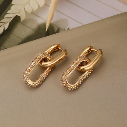 Fashion Personality Copper Gold Plated Zircon Geometric Earrings