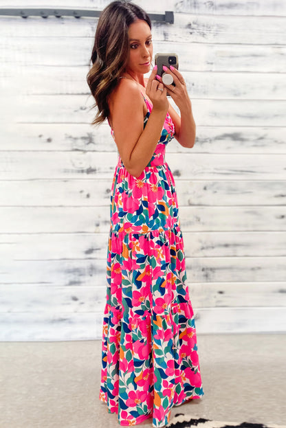 Rose Floral Twist V Neck Tiered Cami Maxi Dress - Eloy Royal