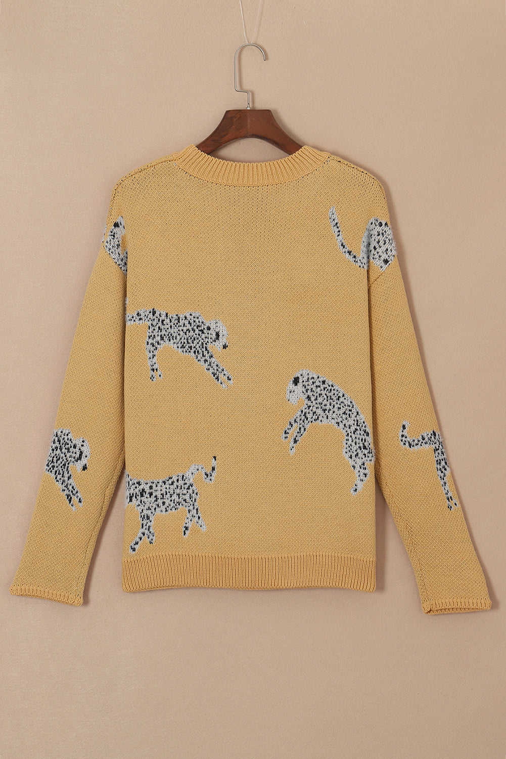 Wholesale Camel Color Animal Print Drop Shoulder Knit Sweater - Eloy Royal