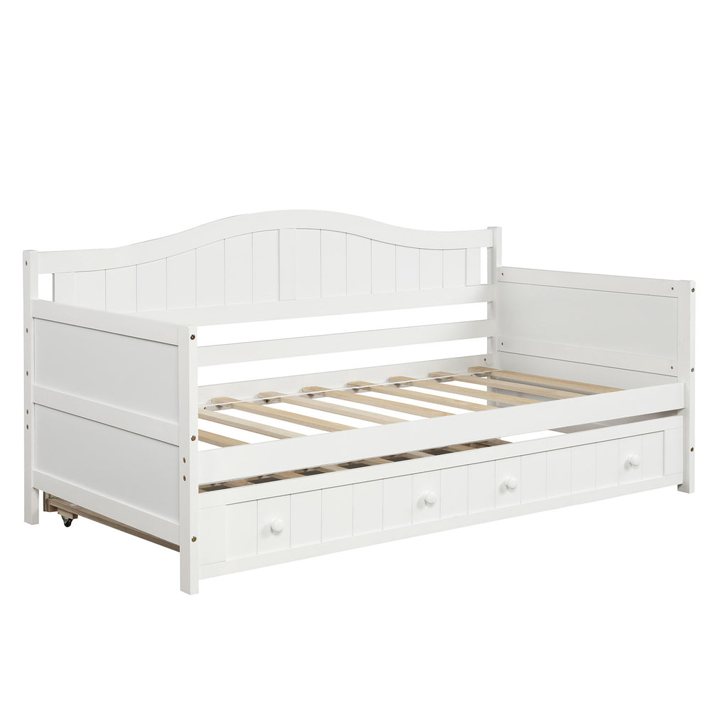 Traditional Cottage Style Twin Wooden Daybed with Trundle Bed, White, Solid Wood Frame