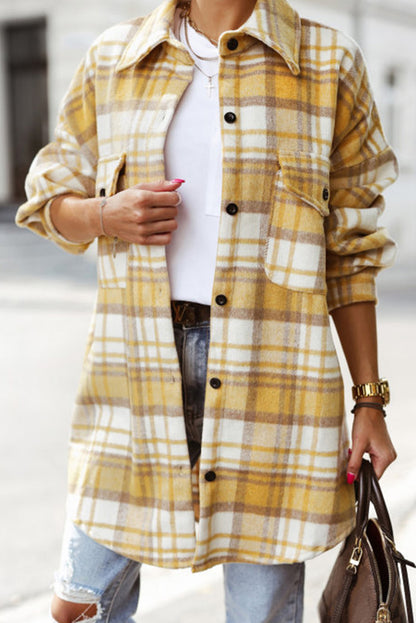 Red Plaid Flap Pocket Long Sleeve Oversized Shacket - Eloy Royal