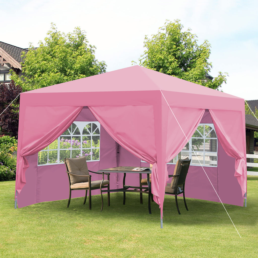 Outdoor 10x 10Ft Pop Up Gazebo Canopy Tent Removable Sidewall with Zipper,2pcs Sidewall with Windows,with 4pcs Weight sand bag,with Carry Bag-Pink