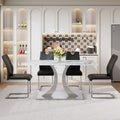 Switchable Mode Stainless Steel Legs Dining Set: 63-inch White Tempered Glass Top & 4 U-Shaped Armchairs (Black/White)  Modern Minimalist Style