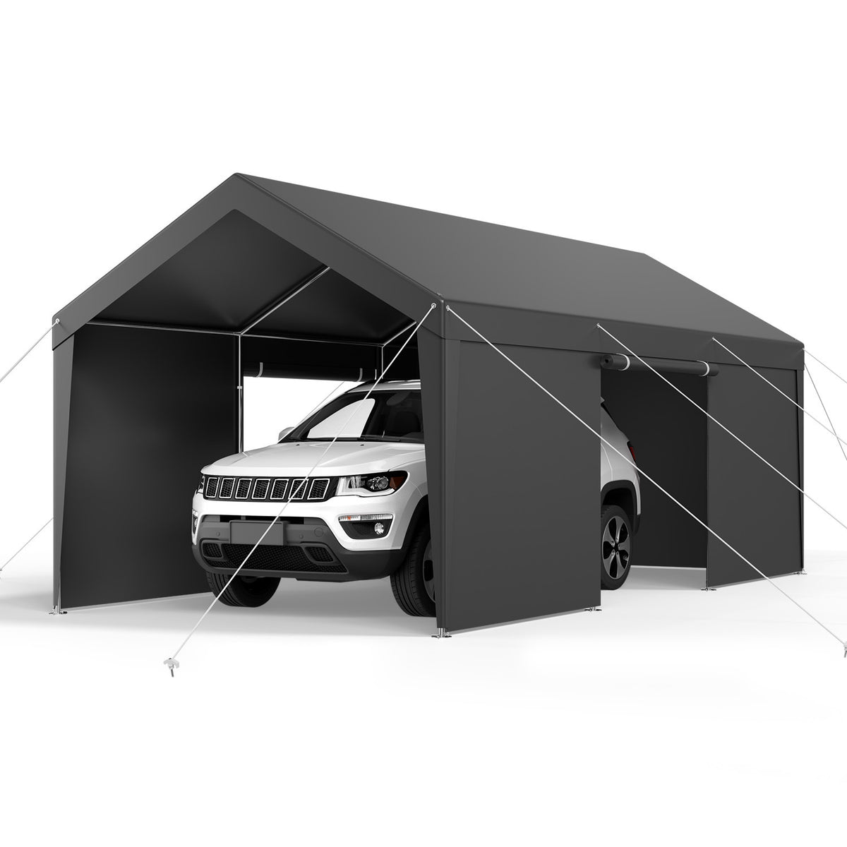 Carport, 10 x 20 FT Outdoor Car Canopy, Potable Carport with Removable Sidewalls & Door, Heavy Duty Car Shelter, UV-Resistant & Water-Resistant, All-Season Protection for Automobile Boat Grey