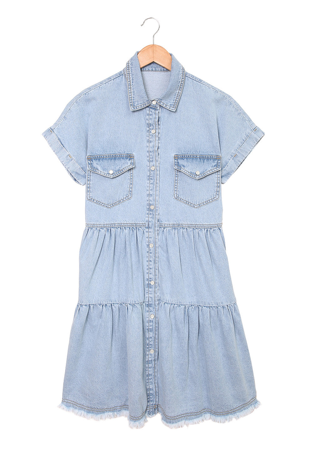 Blue Button Up Short Sleeve Denim Shirt Dress - Eloy Royal