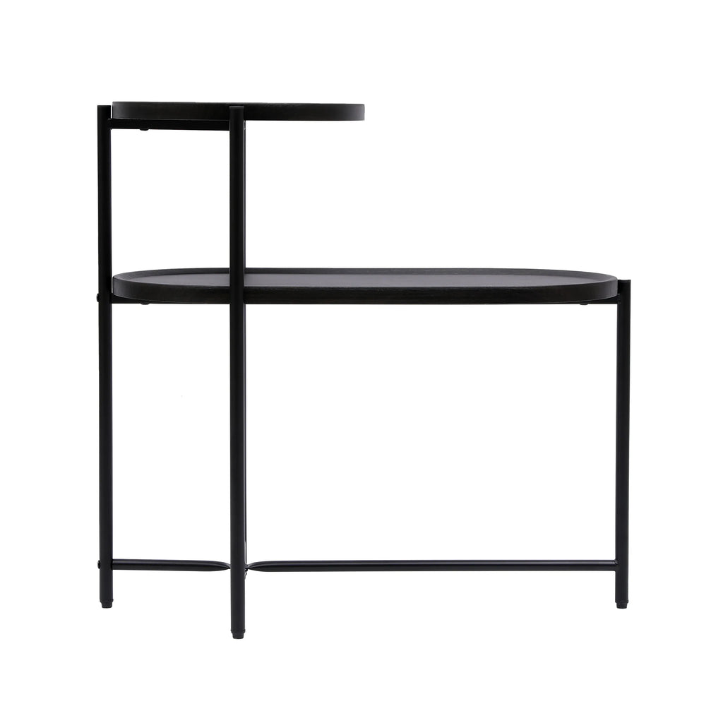 Modern Black Round Coffee Table with Storage Tray 2-Tier Oval End Tables Wooden Side Table for Living Room - Eloy Royal