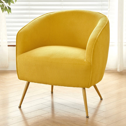 Corduroy Accent Chair with Gold Metal Legs, Modern Upholstered Armchair, Comfy Barrel Chair for Living Room Bedroom