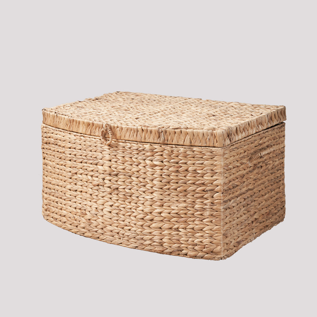 Rectangular Curve Water Hyacinth Woven Wicker Trunk with Handles - 26' x 19' x 14' - Natural Brown - For Clothes, Toys, Magazines and Book Storage