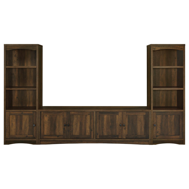 Lunetta Dark Pine 3-Piece TV Stand with Media Towers - Rustic Style, Engineered Wood, Dark Pine Finish, 125-inch Wide