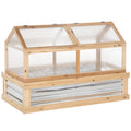 Outsunny Raised Garden Bed with Polycarbonate Greenhouse, Flower Planter Protection, Natural Wood, 48' x 24' x 32'