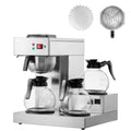 12 Cups Commercial Drip Coffee Maker, Coffee Maker Machine with 3 Glass Carafes and 3 Warmer Plates, Stainless Steel Pour Over Coffee Brewer with Auto Water Intake, for Restaurant Office Cafe
