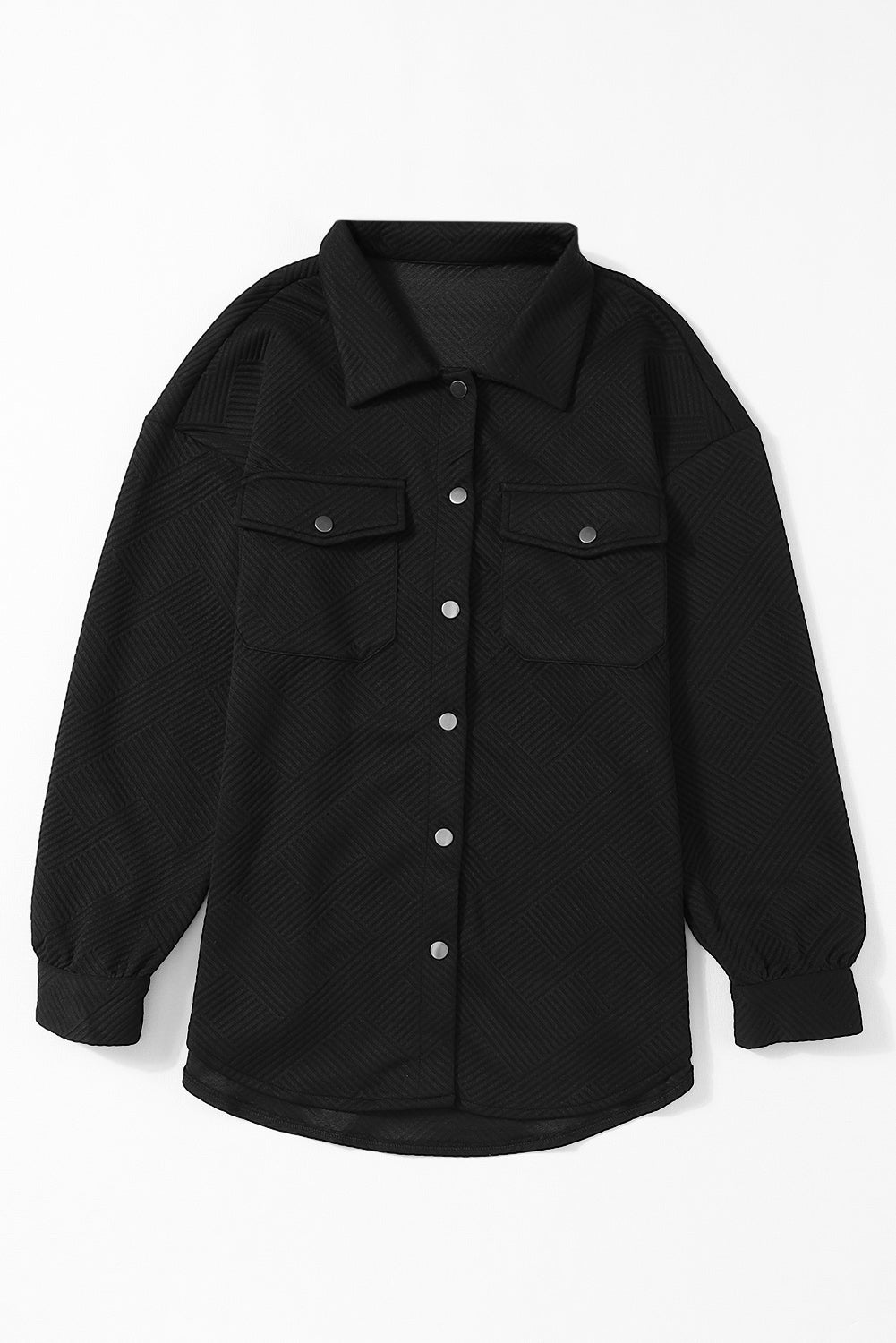 Black Solid Textured Flap Pocket Buttoned Shacket - Eloy Royal