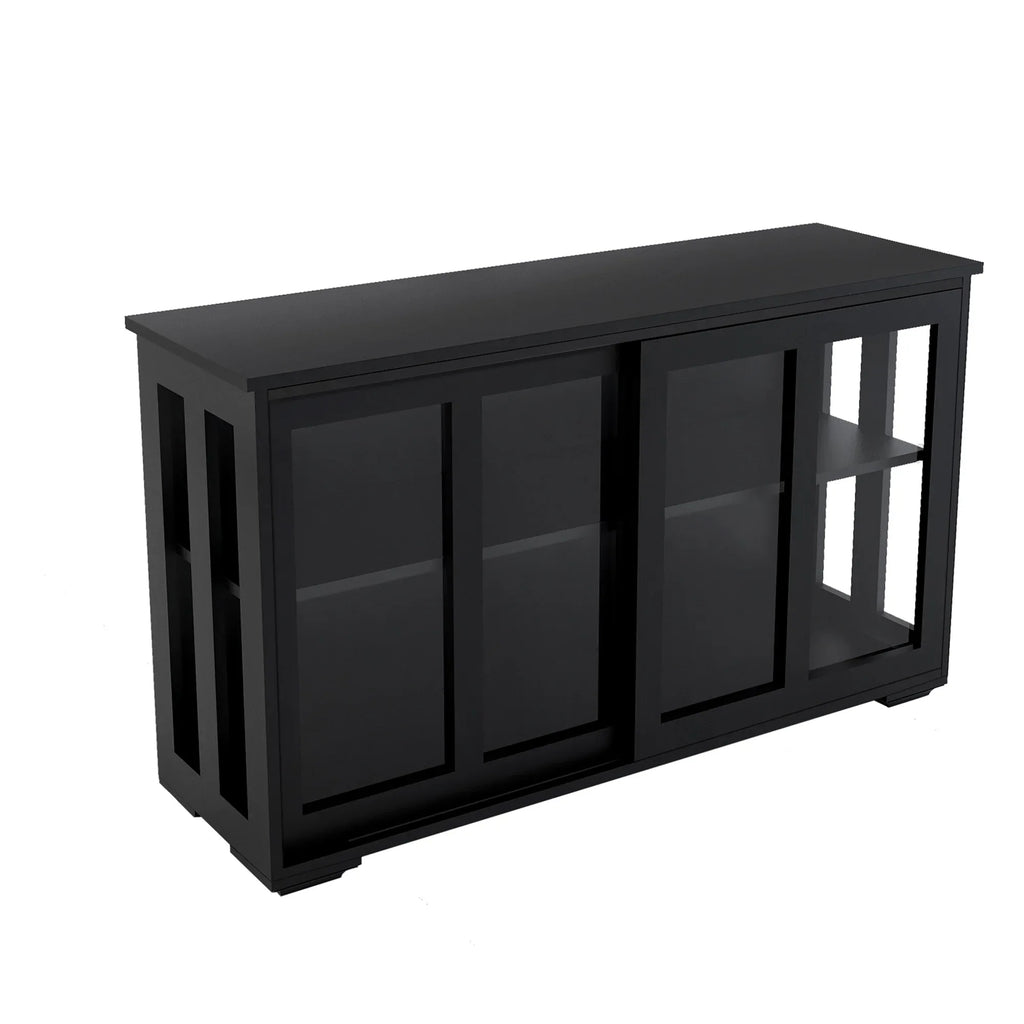 Kitchen Storage Stand Cupboard With Glass Door-Black - Eloy Royal