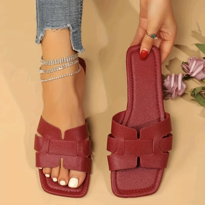 Square Toe Flat Sandals Summer Hollow Out Slides Slippers Women Footwear - Eloy Royal