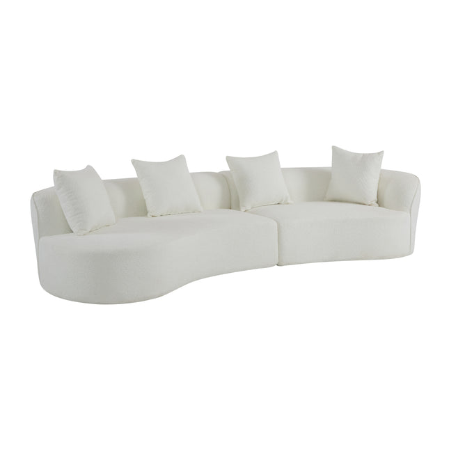 Elegant Curved Sectional Sofa with Full Foam Comfort in Beige Fabric, 126'' Oversized Design