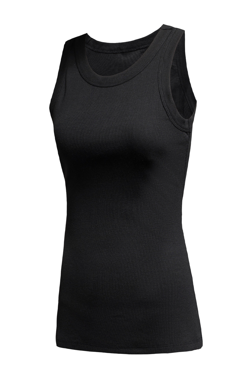 Solid Black Round Neck Ribbed Tank Top - Eloy Royal