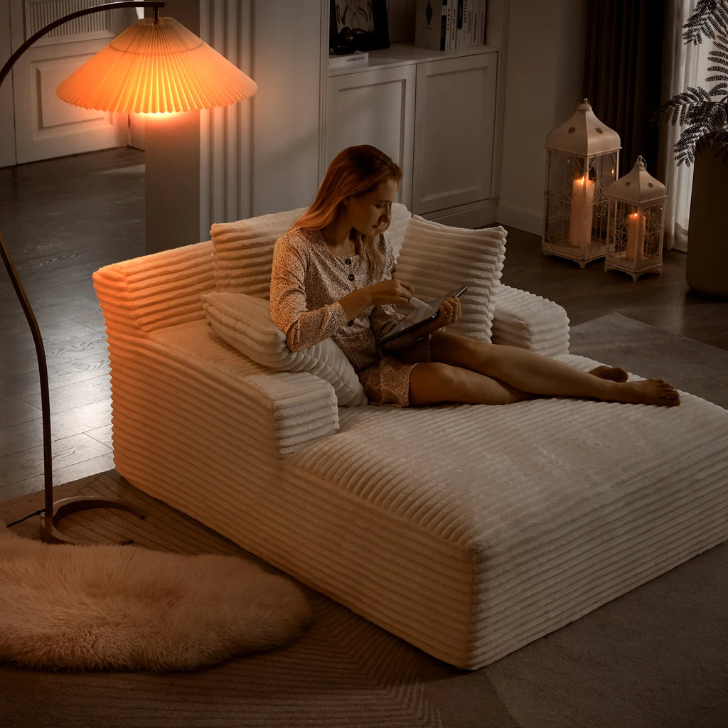 Oversized Chaise Lounge Chair Indoor, Corduroy Upholstered Modern Sofa Couch,No Assembly Required,Comfy Sleeper Sofa for Living Room,Office - Eloy Royal