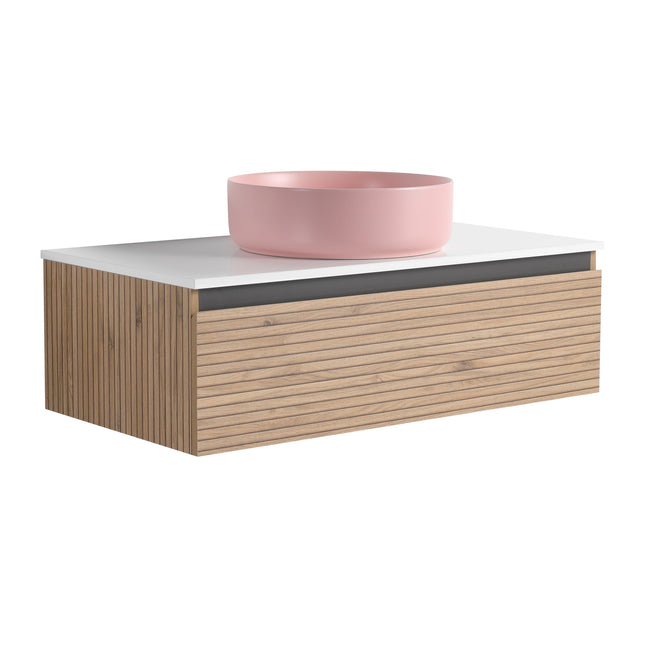 36 in in Wall-Mounted Bathroom Vanity with Pink Art Ceramic Sink &