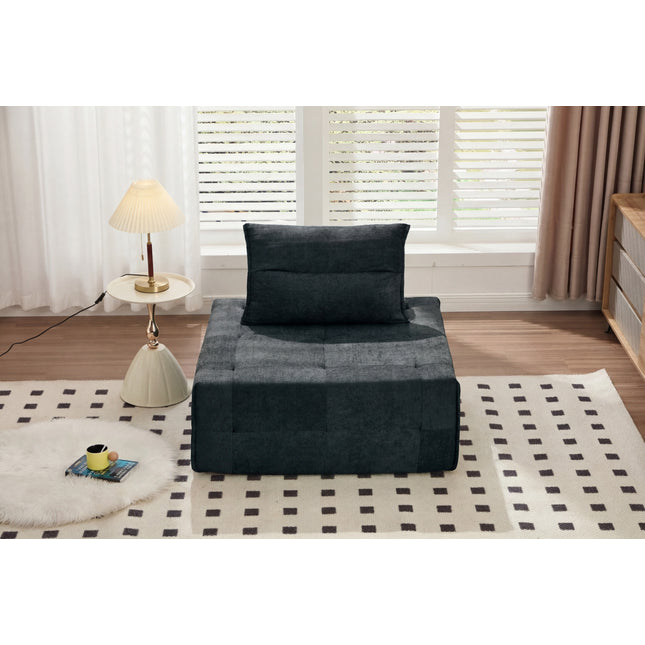 Deep Seat Modular Sectional Sofa with Adjustable Backrest – 39.37' Chenille Compressed Couch for Living Room, Bedroom, Lounge (1 Piece) Black.