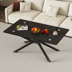 39.37' Rectangle Black Glass Coffee Table,Stylish Design with  Black Metal Legs, Coffee Table for Living Room