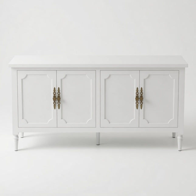 White Vintage Buffet Cabinet with Adjustable Shelves - Mid-Century Modern Sideboard in White Engineered Wood with Solid Wood Legs, 58.9' W x 16.5' D x 31.8' H