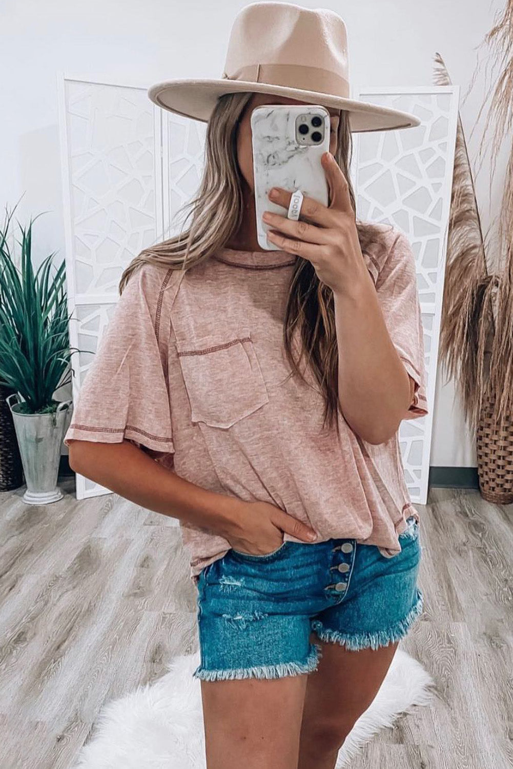 Dusty Pink Exposed Seam Loose Fit T Shirt - Eloy Royal