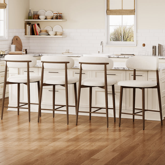 Counter Height Bar Stools Set of 4, Upholstered Counter Stools Modern Barstools with Metal Legs for Kitchen Island Dining Room, Beige
