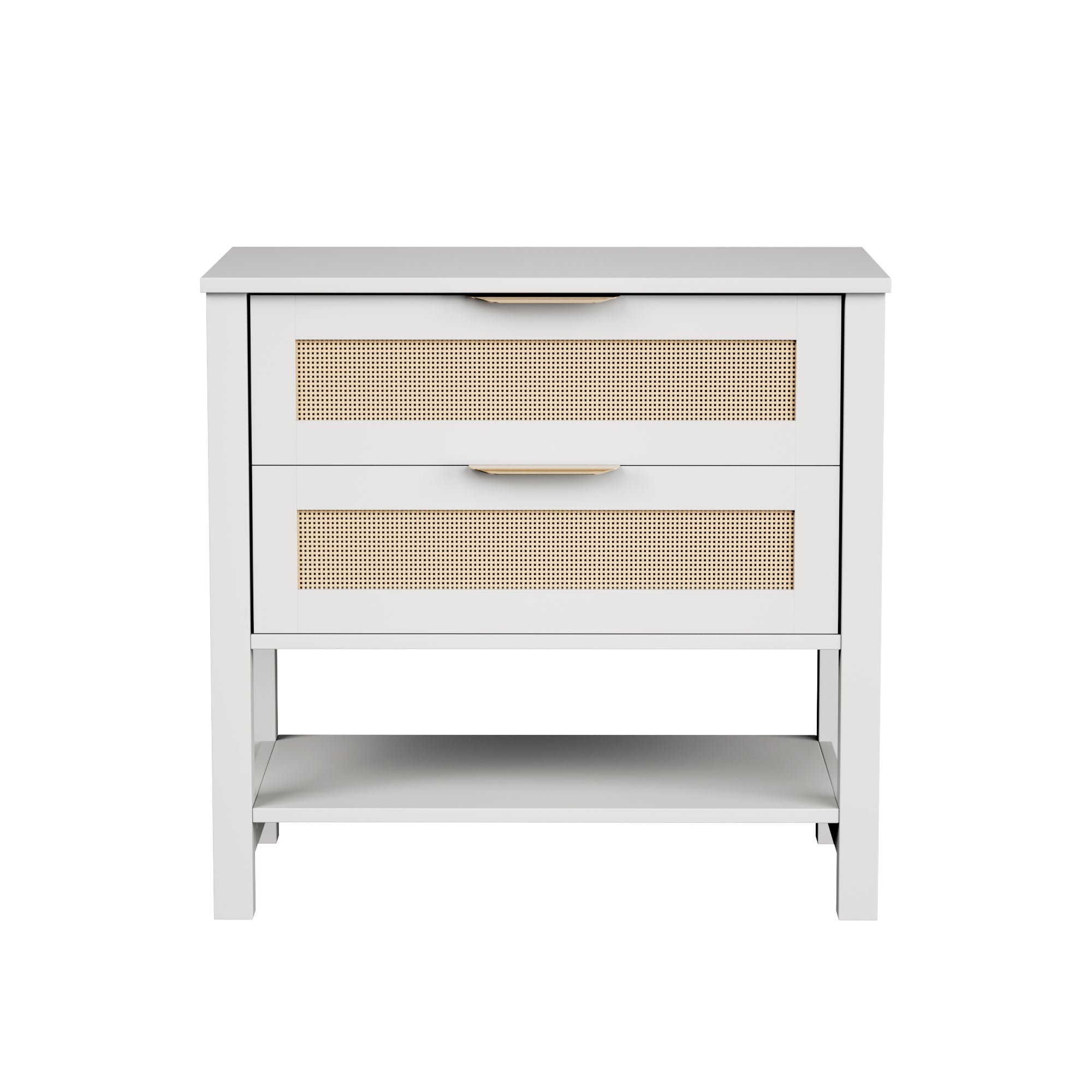 Rattan Nightstand with 2 Drawers and Storage Shelf Boho Bedside Narrow Side Table for Bedroom