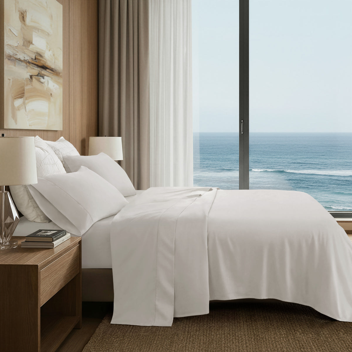 5 Pieces Split King Cotton Sheet Set,Bright White