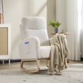 Modern High Backrest Teddy Fleece Breastfeeding Glider,Ergonomic Nursery Rocker w/ Curved Solid Wood Base & Side Pocket,Relieves Back Ache for New Moms Feeding,Postpartum Napping & Daily Loung,White.