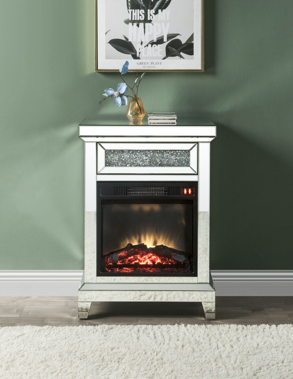 Noralie Mirrored & Faux Diamonds Fireplace(Assembled)